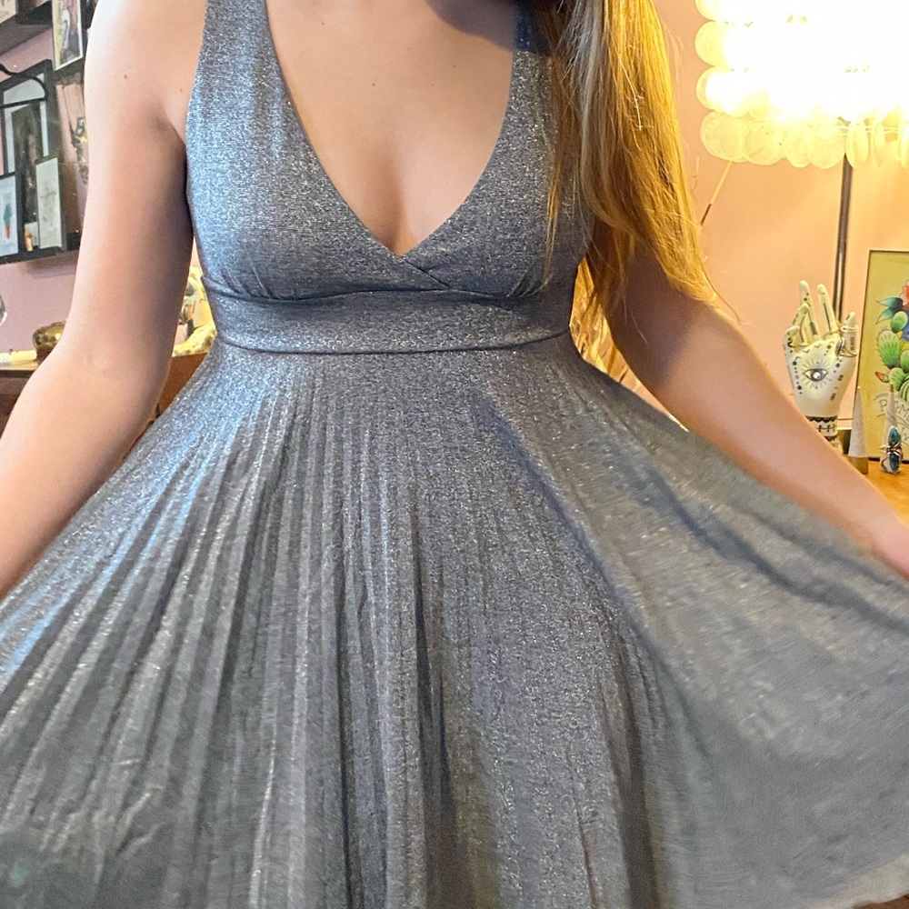 Silver sparkle flare dress